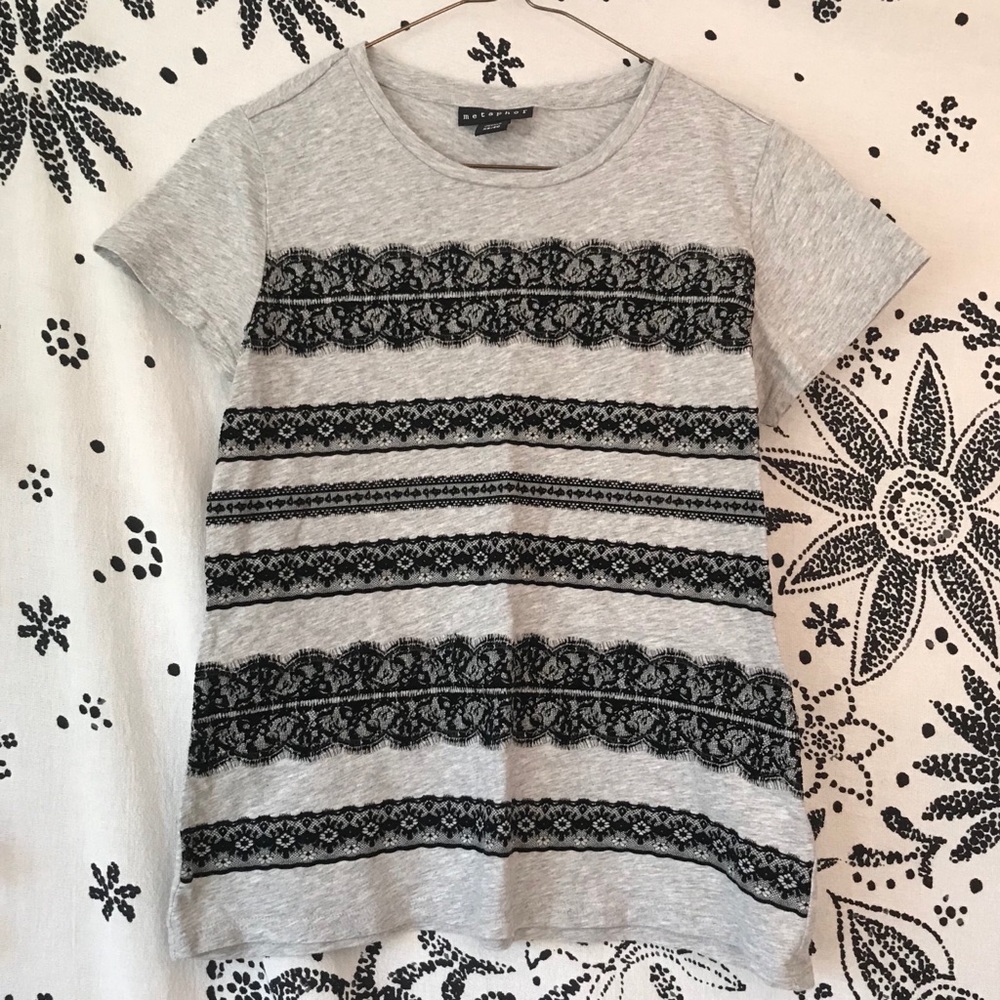 Metaphor gray black velvet lace short sleeve tee